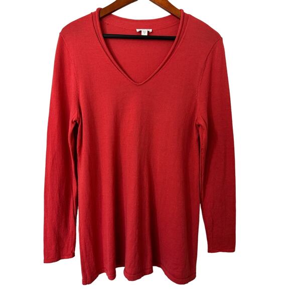 J. Jill Merino Wool Red Long Sleeve V-Neck Blouse Size Medium - Picture 1 of 5